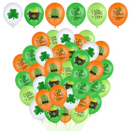 PLULON 60Pcs St. Patrick's Day Balloons Shamrock Clover Balloons Green White Orange Latex Party Balloons for Saint Patrick's Day Party Decorations Irish Party Supplies