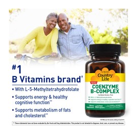 Country Life Coenzyme B-Complex, 60 Capsules – Supports Energy & Metabolism, Mood & Cognitive Function – Vegan, Gluten-Free, Bioavailable B Vitamins with Choline
