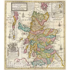 Historic Map - 1736 New and Correct map of Scotland & The Isles. - Vintage Wall Art - 16in x 18in