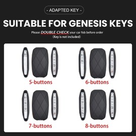 8-Button Leather Key Fob Cover, Compatible with Genesis GV80 GV60 G90 G80 G70 2023 2024 2025 2026, Car Key Case with Golden Stripe, Brown