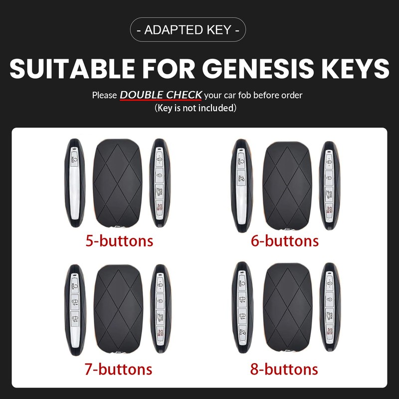 8-Button Leather Key Fob Cover, Compatible with Genesis GV80 GV60
