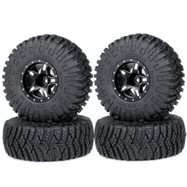 MORFUM 1.3" Beadlock Wheels and Tires Set 1.3inch Aluminium Beadlock Wheel Rims with 70mm Soft Sticky Crawler Mud Terrain Rubber Tires for 1/18 1/24 SCX24 TRX4M RC Car Upgrades (Style A - Black)