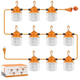 NS 100FT Construction String Lights 150W LED Industrial Grade 15000LM Super Bright for Construction Sites, Temporary Work, Renovation, Jobsite,and All Outdoor Lighting, with 10 Bulbs and Climbing Hook