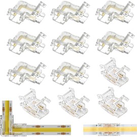 TenaLucy Pack of 12 COB LED Strip Connectors, COB LED Strip Connectors, 8 Pieces L Shape COB LED Connectors, 4 Pieces, Transparent Centre Connectors, No Dark Zones, for 10 mm Wide COB LED Connector