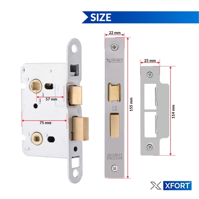 XFORT® Satin Chrome Bathroom Lock 75mm for Internal Wooden Doors,