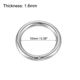 HARFINGTON Metal O Rings, 60pcs 10mm(0.39") ID 1.6mm Thickness Multi-Purpose Non-Welded O-Ring Buckle for Craft Belt Purse Handbag Bag Making Hardware, Silver Tone