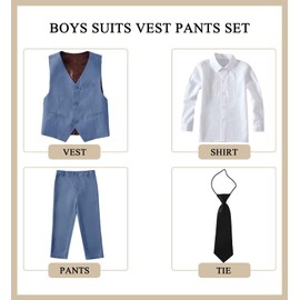 Boys Suits Size 2 Toddler Kids Blue Gray Suits for Boys 4 Piece Boy's Dress Vest Pants Suit Set First Communion Easter Outfits