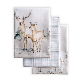 Maison d' Hermine Dishcloths 100% Cotton Multi-Purpose, Kitchen Towel for Gifts, Kitchen, Holiday, Dinner, Wedding & Dining, Deer in The Woods - Thanksgiving/Christmas (Set of 3)
