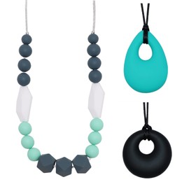 Teething Necklace for Baby and Mom to Wear, Sensory Chew Necklaces for Kids Silicone Chew Toys for Autistic Children or SPD ADHD Anxiety Nursing Biting, Oral Motor Teether Toys for Babies