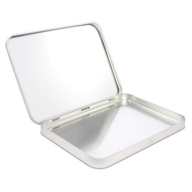 TRIOSK Tin Box with Lid, Metal Tin 16.0 x 12.3 x 1.2 cm, Square, Empty, Silver, Rectangular Storage Box, DIN A6 Storage Box for All Sorts
