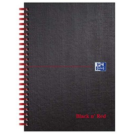 Oxford Black n' Red Ruled Matt Black Wirebound Hardback A5 Notebook, 140 Perforated Pages