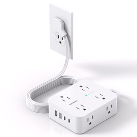 Regleta con Protector de Sobretensiones, HANYCONY Cable de Extensin con Mltiples Tomas, Enchufe Plano Ultra Delgado de 5 Pies, 8 Tomas, 4 Puertos USB 