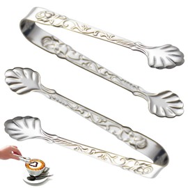 2 Pcs Stainless Steel Sugar Tongs Heat Resistant Appetizer Tongs Mini Serving Tongs U-Shaped Ice Tongs Kitchen Tongs for Tea Party Coffee Serving Food Cooking Salad Grilling- Silver