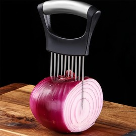 Onion Slicer Holder, All-in-one Onion Holder Stainless Steel Onion Fork Food Slicing Helper Kitchen Gadget Onion Cutter Slicer Vegetable Tools for Chopping Grating Fruit Assistant（1 PCS）