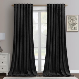 HOMEIDEAS Black Velvet Blackout Curtains 52 X 108 Inches, 2 Panels Soft and Thick Room Darkening Curtains/Drapes, Thermal Insulated Pocket Back Tab Window Curtains for Living Room