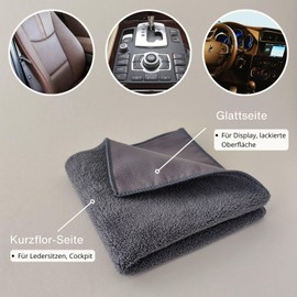 Ecoliko® Double-Sided Cleaning Cloth for Car Interior, Soft Microfibre Cloth for Interior Cleaning - Display, Touchscreen, Cockpit, Leather Seats, Car Window, Navi, 30 x 30 cm, Dark Grey, Pack of 1