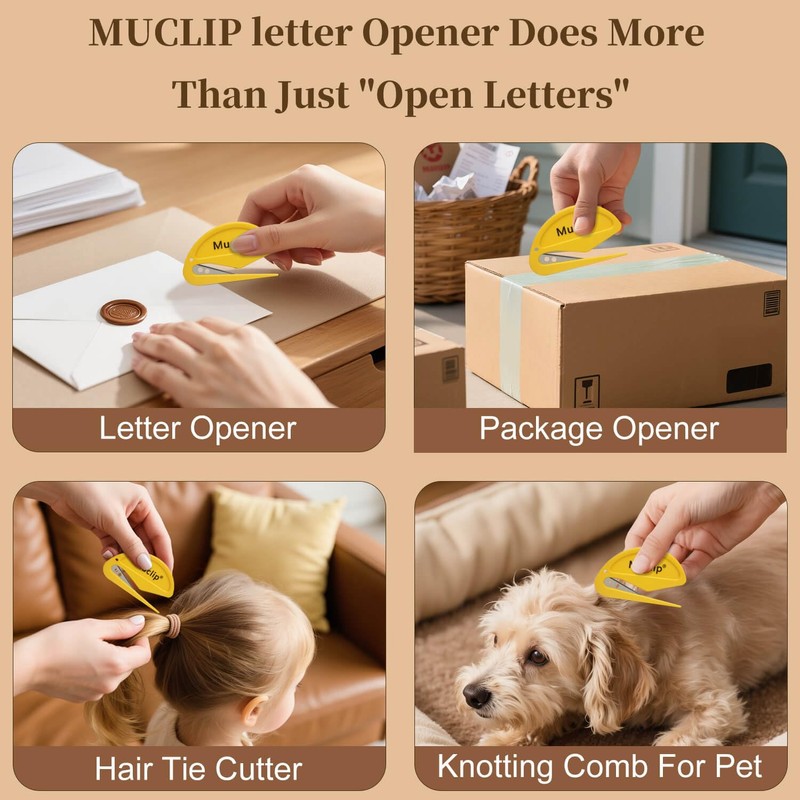 Muclip 4 Pack Letter Opener with Magnetic Stickers - Hidden