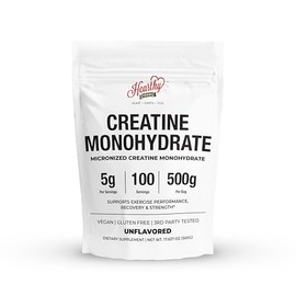 HEARTHY FOODS Polvo de Monohidrato de Creatina Micronizado 500G - 100 porciones, 5000mg por porción (5g) - 17.64 oz para el crecimiento y recuperación