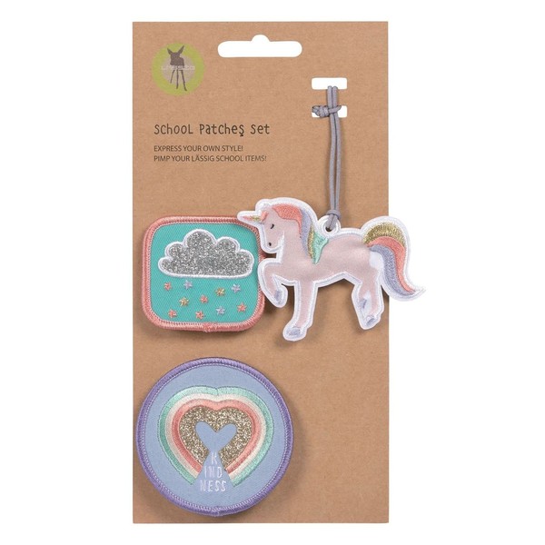 LÄSSIG Pendant and patches set (3 pieces) with press stud, school patches set, Unicorn Glitter, Patches and tags for backpacks and school bags