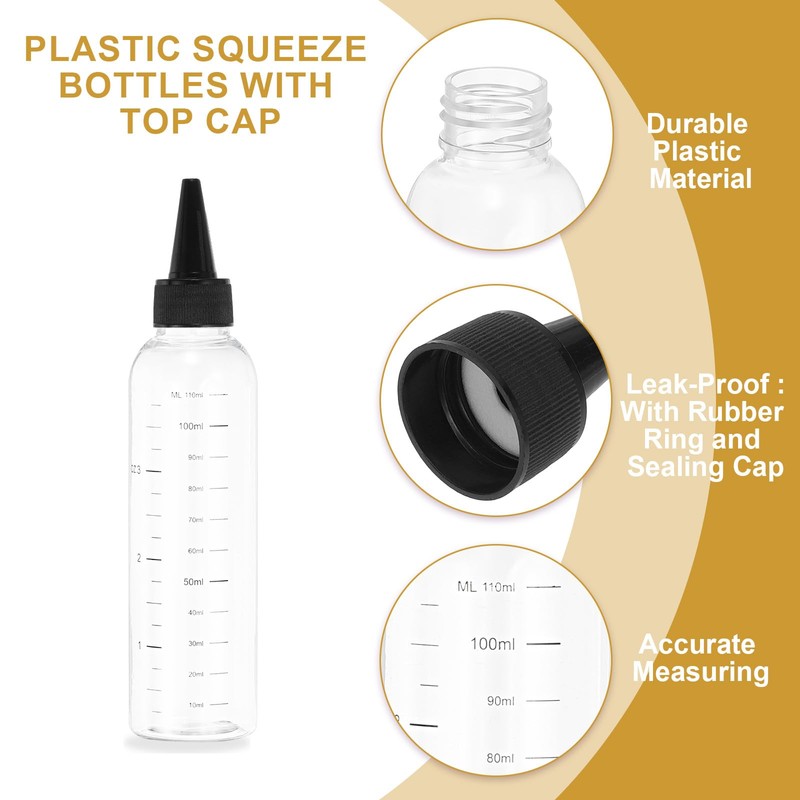 PATIKIL 110 Ml/4 oz Plastic Squeeze Bottles with Black Top