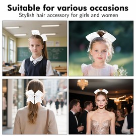 Cheer Bows,White Cheer Bows for Cheerleaders With Cheerleading Bows, 2 Pcs 8 Inch Large Hair Bows for Girls Women, Bow Scrunchies School Sports Cheerleader Bows Hair Accessories Softball Hair Bows