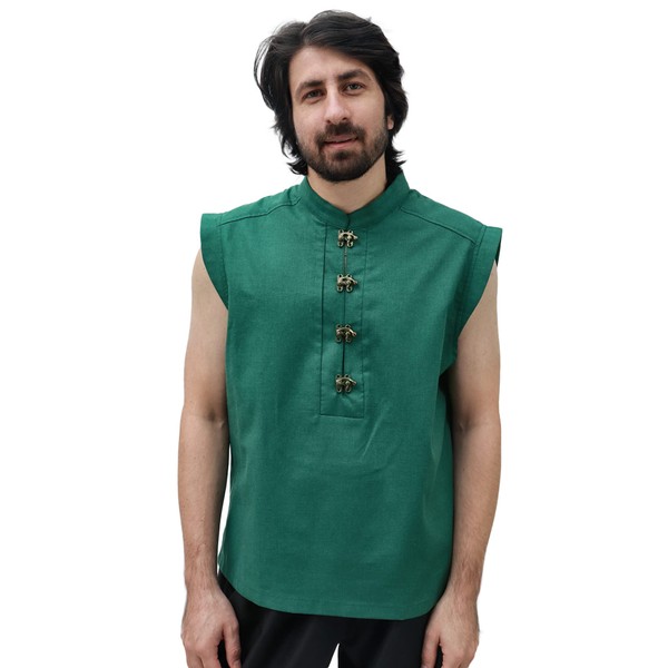 KUOIN Medieval Shirt for Men Linen Viking Pirate Sleeveless Tunic