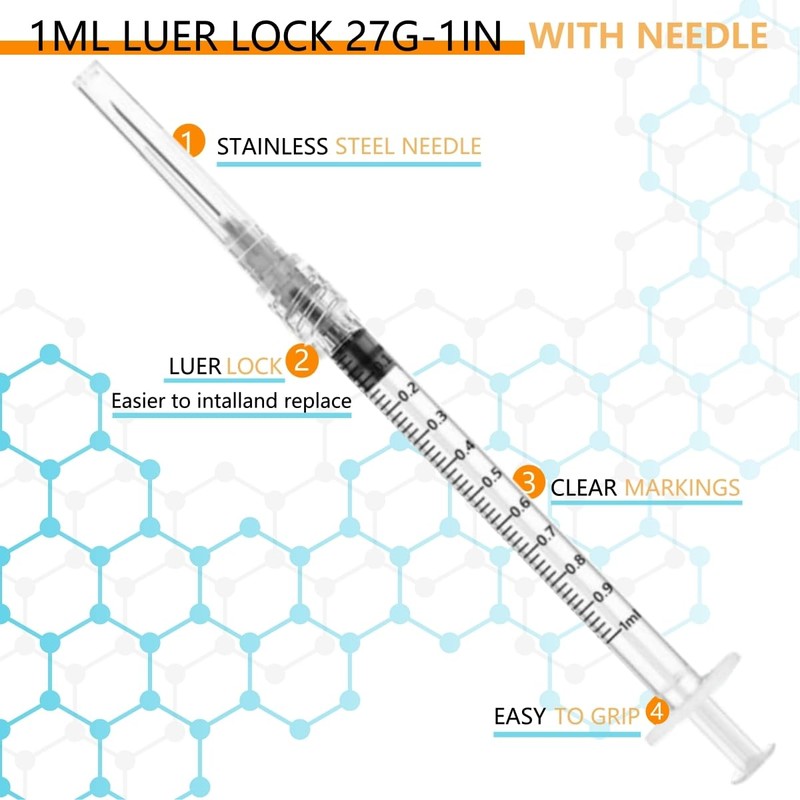 50 Pack Luer Lock 1ml 27Ga - 1 Inch Sample