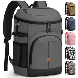 Pritent Cooler Backpack for Men Women Insulated Waterproof Backpack Cooler Leak Proof Cooler Bag Lightweight Lunch Backpack for Camping Beach Travel Picnic(Gray‌,30 Cans)