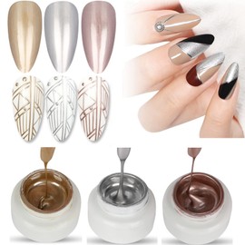 Neepoms 3pcs Metallic Gel Nail Polish Metal Painting Gel Polish DIY Painted Nail Gel Gold Silver Rose Color 3g