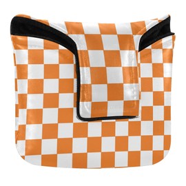 Checkered Plaid Orange Print Putter Cover PU Leather Magnetic Blade Putter Headcover for Golf Enthusiast