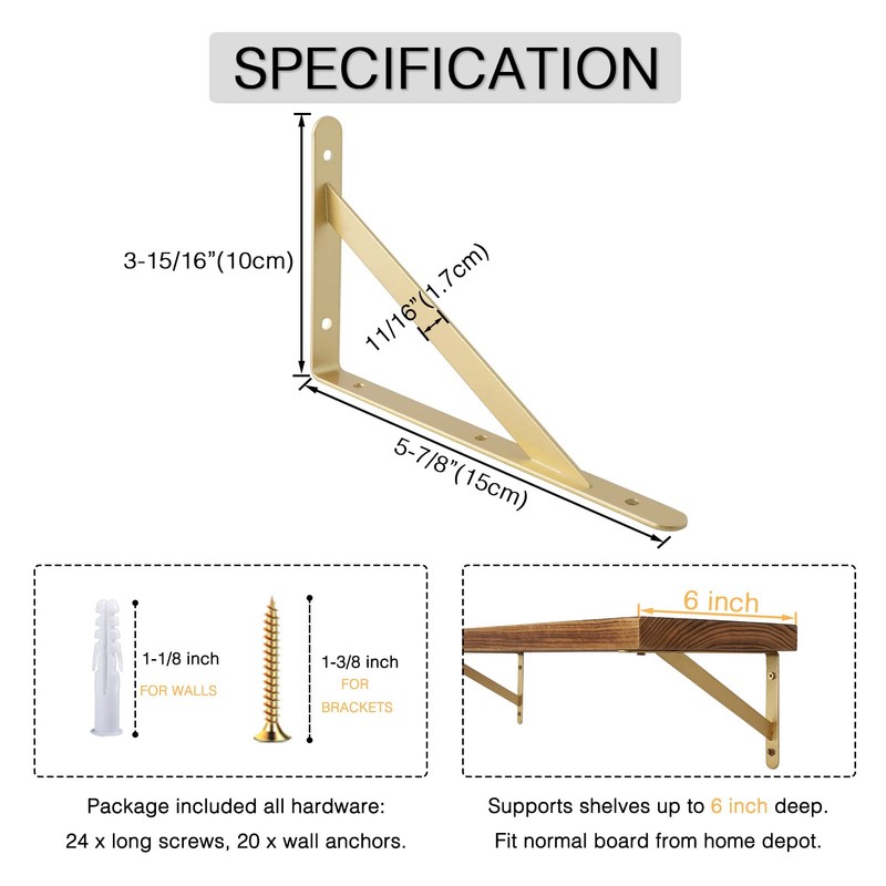 OVOV Heavy Duty Shelf Brackets Triangle Shelving Brackets Right Angle