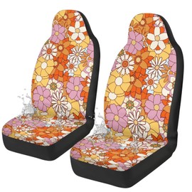 Qpednta Daisy Car Seat Covers Cute Elastic Fabrics Waterproof Car Seat Cover Easy to Install Auto Interior Accessories 2 Pcs Set for SUV, Vans,Sedan,Truck