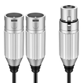J&D XLR Splitter Cable, PVC Coated Balanced Microphone Plug Cable, 2 XLR Male to XLR Female 3 Pin Jack Y Splitter Microphone Cable Adapter for Record Mixer AMP Limiter Speaker, 0.48 m
