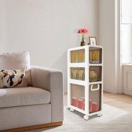 lkoewqzamx Slim Narrow Pull-Out Bathroom Storage Cabinet with Drawers and Wheels, Plastic Waterproof Mobile Locker for Small Kitchen Laundry Living Room (3-Tier 9''W)