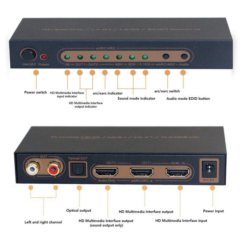 HDR HDMI ARC Video Audio Extractor Splitter with Optical and