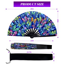 Onekka 13inch Large Folding Hand Rave Fan, Chinese Clacking Fans Popping Fan for Line Dancing, Holographic Laser Colors Hand Fan, Boots on The Ground Fan, Party, Decoration, Festival Folding Fan