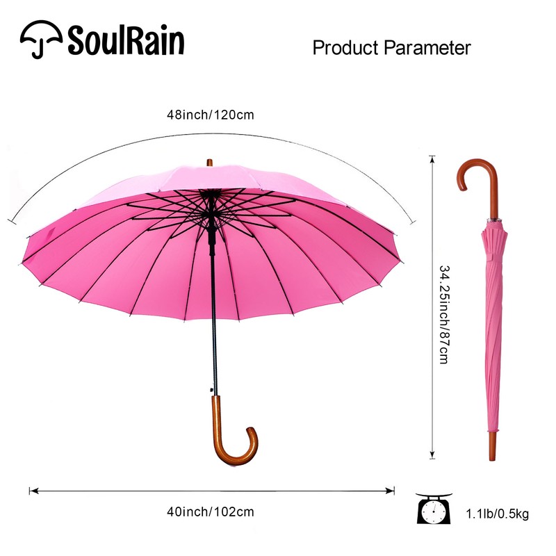 SoulRain 16 Ribs 48" Stick Umbrella Auto Open Solid Color