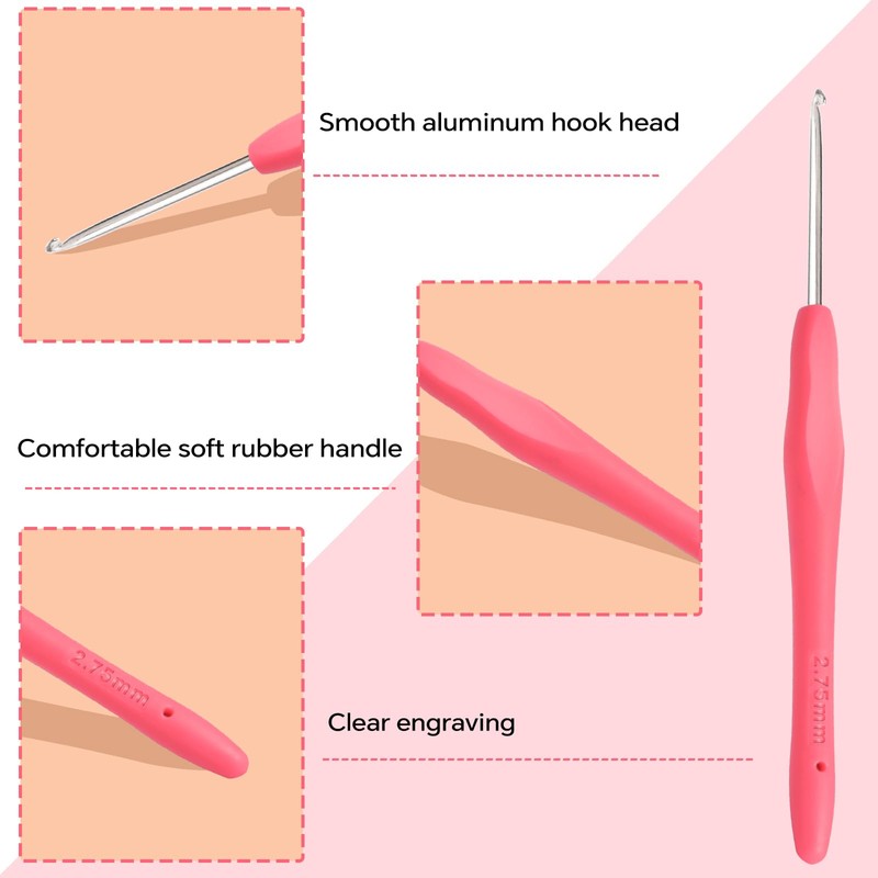 2.75mm Crochet Hook, Ergonomic Crochet Hooks with Soft Rubber Handle