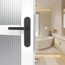 DIYGEEK Toilet Door Handle Set Bathroom Door Lock Door Handle for Bathroom Door Handles for Door Thickness 37-42 mm Black Powder Coated