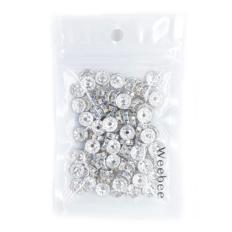 Weebee 100Pcs Rondelle Spacer Beads Crystal Charms Silver Plated Czech