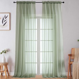 WelvetBLK Extra Long Sheer Green Curtains for Bedroom Living Room 108 Inches Long 2 Panels Set, Solid Soft Light Filtering Rod Pocket Sheer Window Curtains, Sage, Each 59" Wx108 L Inch