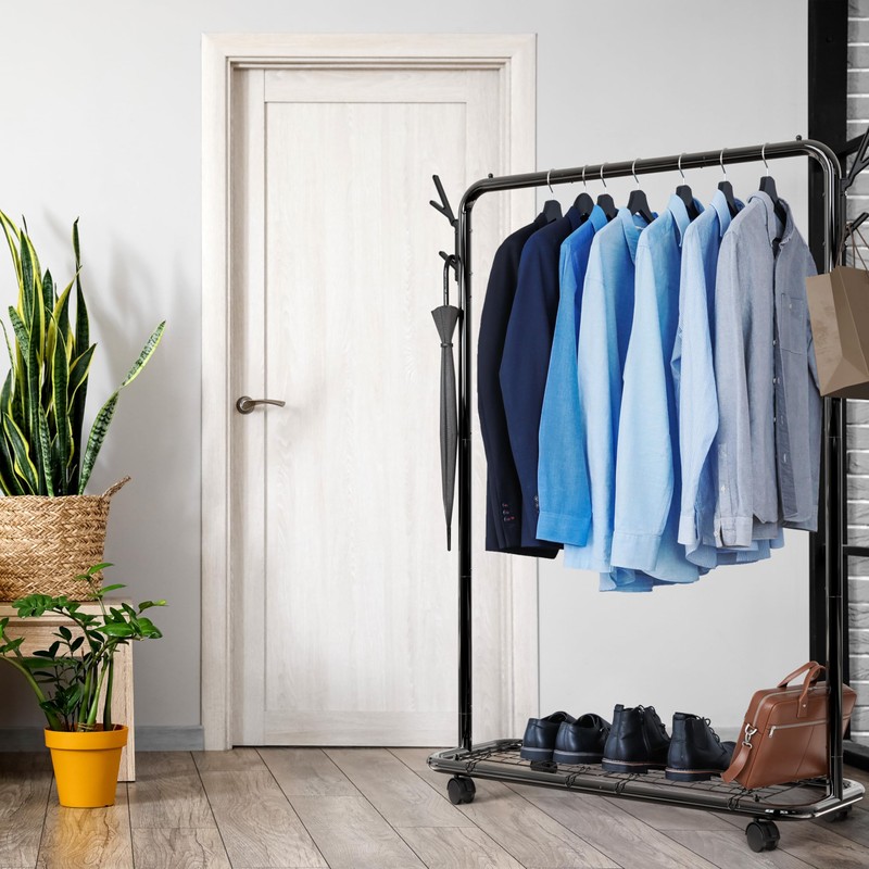 Simple Houseware Industrial Style 50.4" W Clothing Rack with Wheels