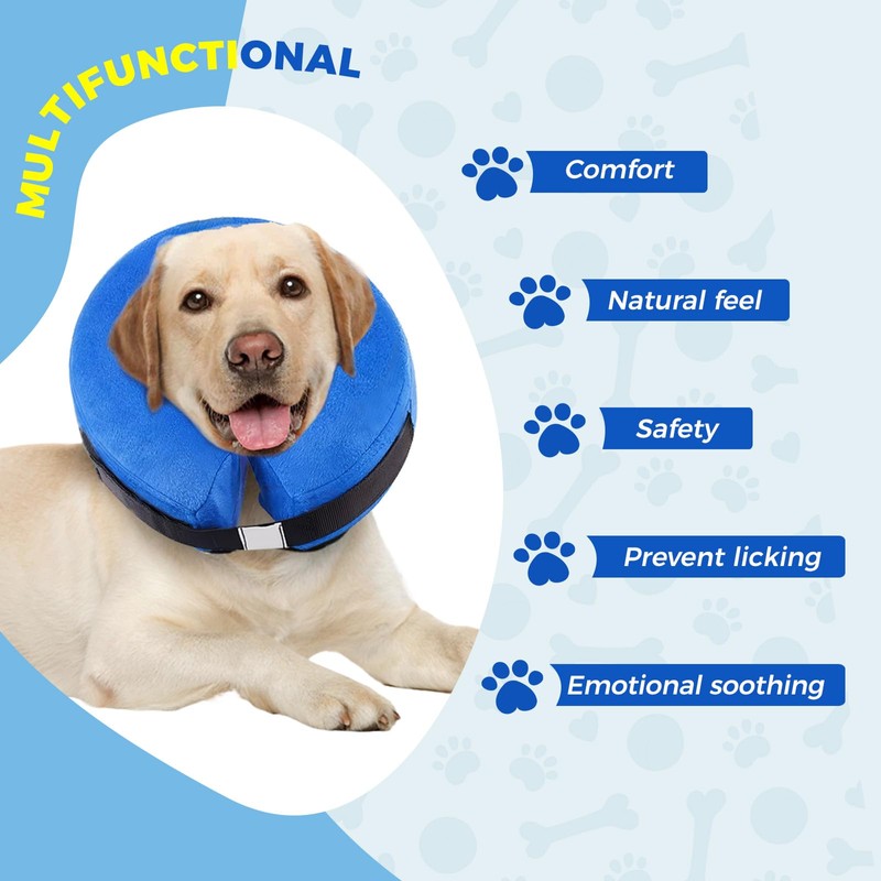 Inflatable Dog Cone,Soft Donut Neck Pillow for Large Dogs,Blue