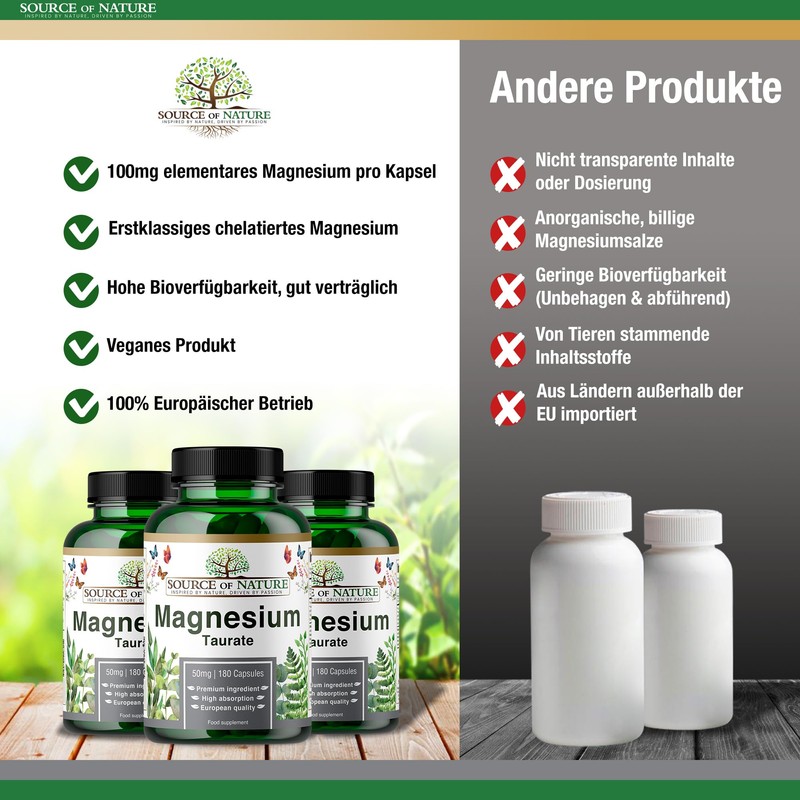 Source of Nature® Magnesium Taurate 625 mg 180 Capsules 45