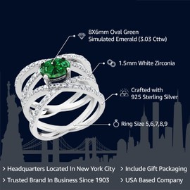 Gem Stone King 8X6MM Oval Gemstone Birthstone Criss Cross Engagement Ring For Women | 925 Sterling Silver | Fine Jewelry Gifts for Her Mom Women Wife | Available In Size 5, 6, 7, 8, 9