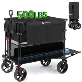 Hikenture Double Decker Wagon, 400L Extra Large Beach Wagon with Big Wheels for Sand, 500LBS Heavy Duty Collapsible Cart with Tailgate, Utility Carts Foldable for Beach, Sports
