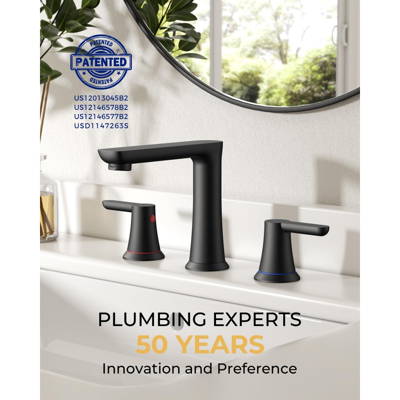 FORIOUS 8 Inch Widespread Bathroom Faucet 3 Hole Matte Black