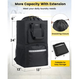 Vorspack 2 in 1 Laundry Bag Backpack with Shoulder Straps, Extra Large Heavy Duty Dorm Laundry Bags, Portable Hamper for College Students, Camping, Travel, Apartment, Black