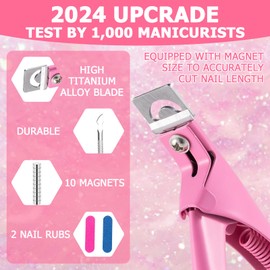 Acrylic Nail Cutter,Acrylic Nail Clippers,Nail Clippers for Acrylic Nails,Nail Tip Cutter,Nail Cutters for Acrylic and Gel Nails with 10 Pcs Magnets,2 Pcs Rubbing Strips and 1 Pcs Steel Cone (Pink)