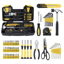 MARTCOLOR 58 Piece Household Tool Set, General Household Hand Tool Kit with Plastic Toolbox Storage Case, All Purpose Household Tool Kit for Home, Garage, Office and College Dormitory Use, Yellow